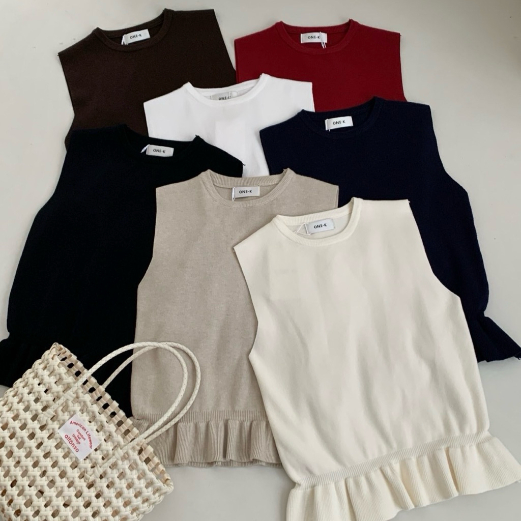 [ป้าย One K] เสื้อไหมพรมแขนกุด ชายระบาย ทรงสวย ผ้านุ่ม ใส่ทำงานได้ ลุคเกาหลี มินิมอล มีหลายสี พร้อมส