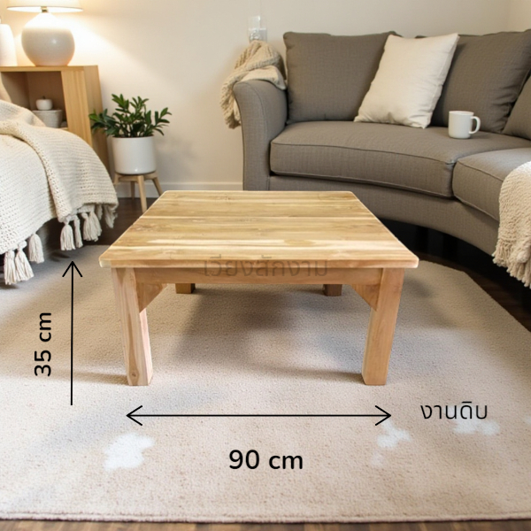 โต๊ะญี่ปุ่นไม้สัก งานดิบ ขนาด 90*90*35 cm. แบบเหลี่ยม โต๊ะเตี้ย โต๊ะสนามปิคนิก