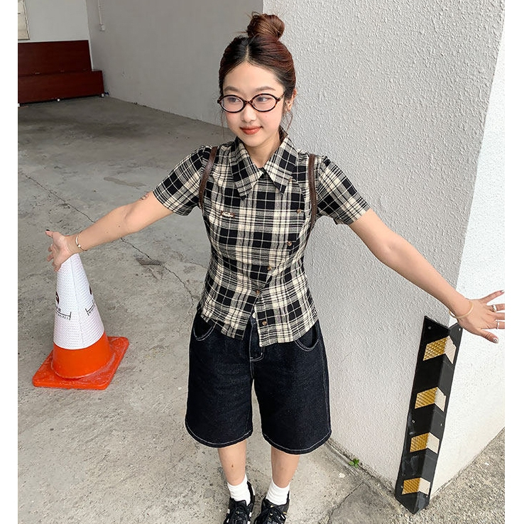 (พร้อมส่ง) Clothestoryy - Plaid shirt เสื้อเชิ้ตแขนสั้นลายสก๊อต