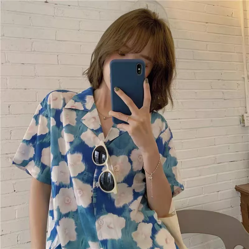 เสื้อฮาวาย S101 ลายดอกขาวฟ้า แขนสั้น ติดกระดุม ชาย-หญิง M-3XL thumbnail 4