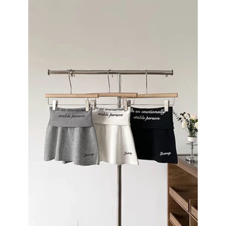 [A-line skirt with letter print, lined]เกาหลีรุ่นวินเทจผู้หญิงเทรนด์ตัวอักษรพิมพ์กระโปรงสั้นสบาย ๆ