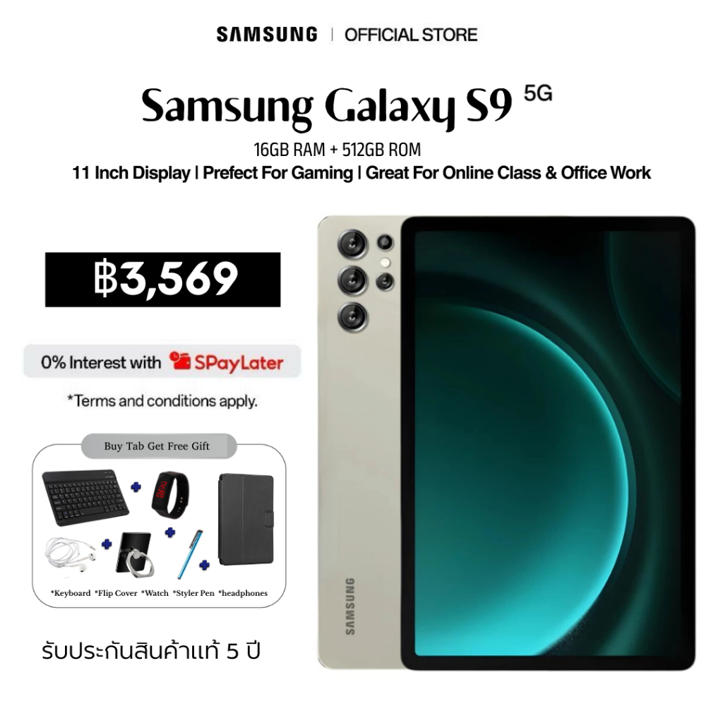 แท็บเล็ต รองรับซิม+WiFi 5G แท็บเล็ต 11นิ้ว Android 16GB+512GB Dual SIM รับประกัน 5 ปี Tablet