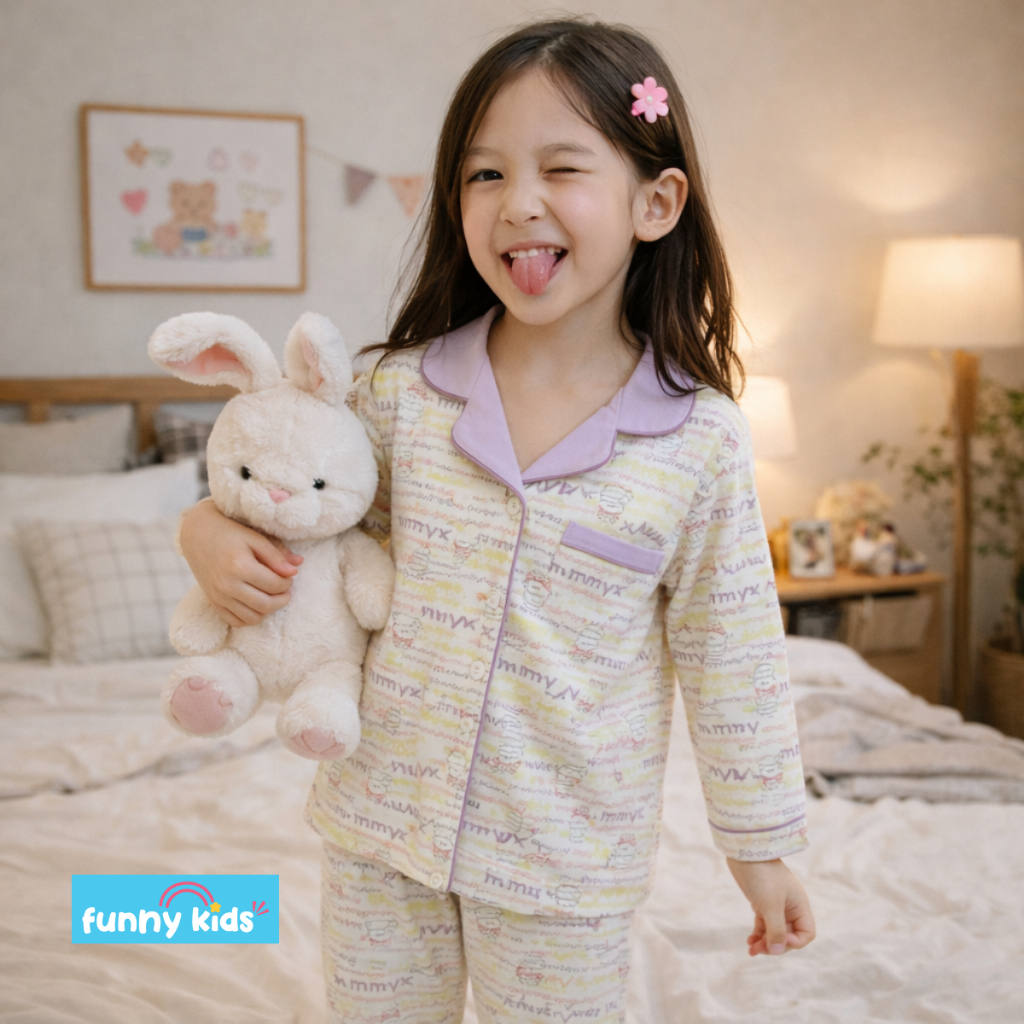 funny Kids ชุดนอนเด็ก ผ้าคอตตอนเนื้อนุ่มนอนสบาย  สำหรับ อายุ4-12ปี ลายการ์ตูนสดใสสมวัย MMYX (CF25116