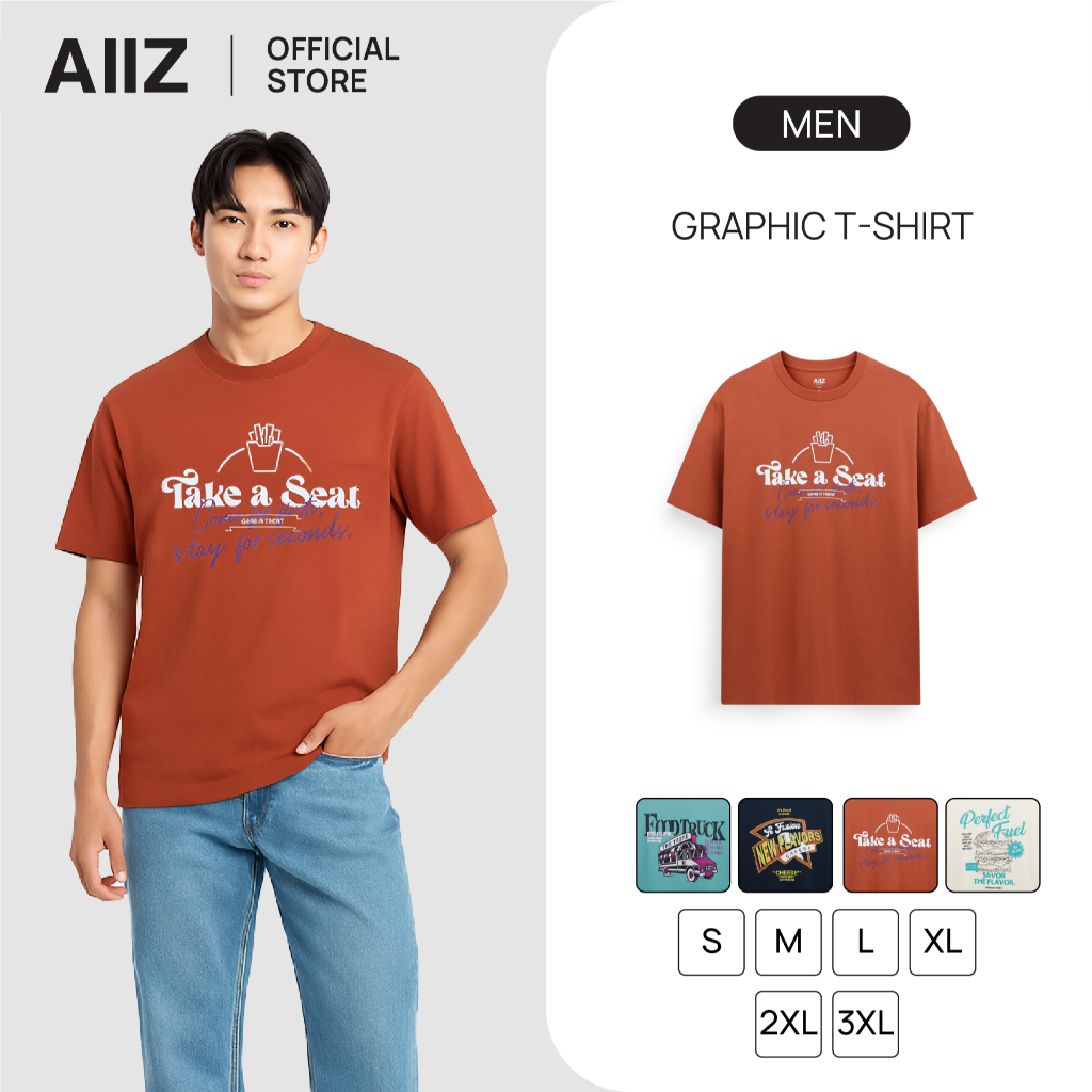 AIIZ เสื้อยืดคอกลมผู้ชาย ลายกราฟิก AIIZ Men's Graphic T-Shirt