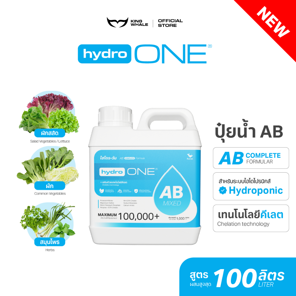 Hydro-ONE (ไฮโดร-วัน) | ปุ๋ย AB ขวดเดียว ไม่ต้องผสม! +Chelation ดูดซึมดี ผักสลัด ไฮโดรโปนิกส์ (แถมชุดปลูกฟรี)