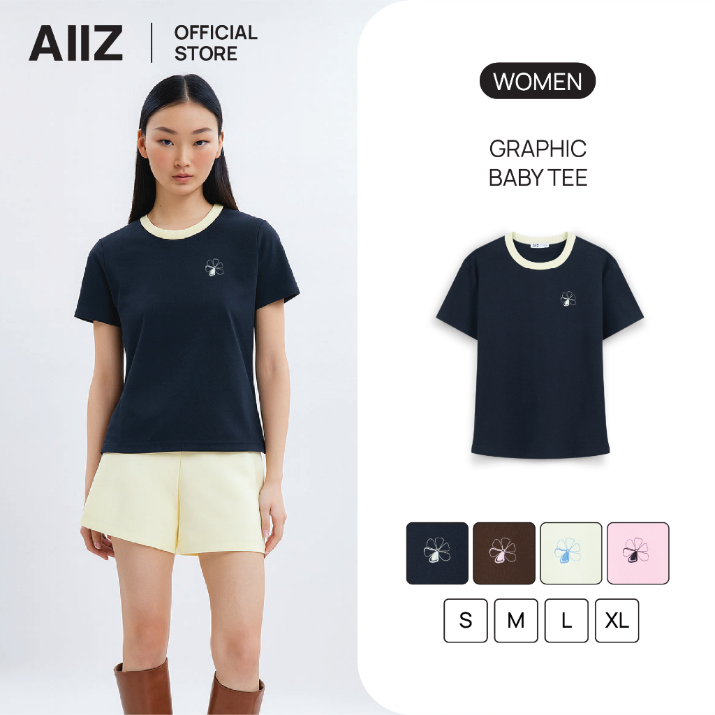 AIIZ เสื้อยืดผู้หญิงแขนสั้นแต่งขอบคอต่างสี AIIZ Women’s Ringer T-Shirt