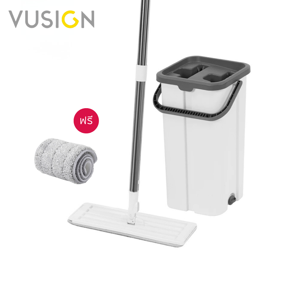 [ของขวัญฟรี] Vusign ไม้ม็อบ ไม้ถูพื้น พร้อมถังซักและรีดน้ำ 2in1 หัวม็อบหมุนได้ 360 องศา Flat Mop