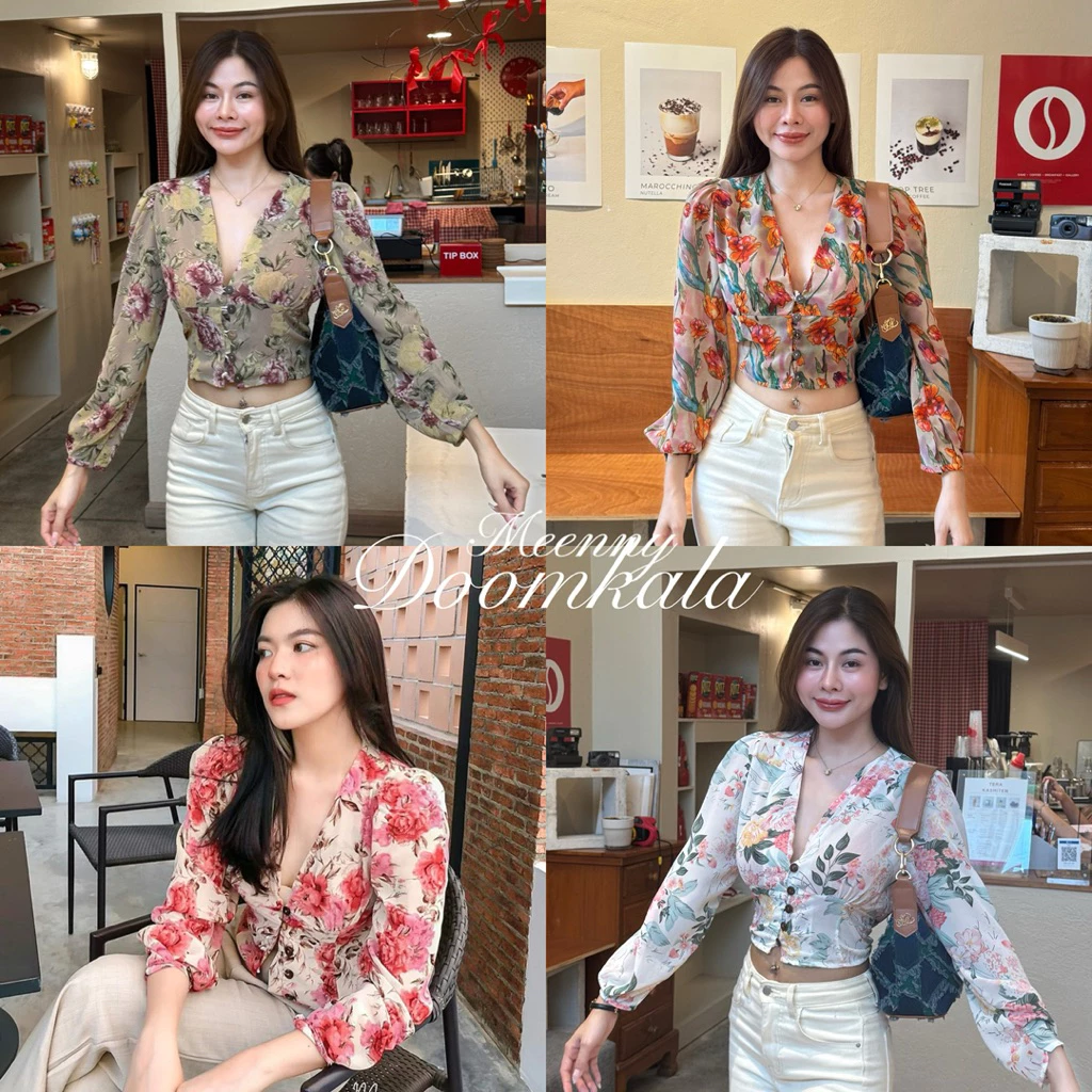 Meenny Closet | เสื้อชีฟองพิมพ์ลายดอก กระดุมกะลา งานป้าย meenny