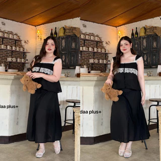 (LD)เซ็ต เสื้อสายเดี่ยวแต่งลูกไม้+กระโปรงยาว สวยมาก ละมุนสุดๆ ทะเลคาเฟ่ หวานๆได้หมด เสื้อผ้าสาวอวบอ้วน พลัสไซส์ ไซส์ใหญ่
