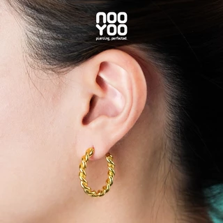 NooYoo ต่างหูสำหรับผิวแพ้ง่าย Twisties Hoops Surgical Steel (สีขาว/สีทอง)