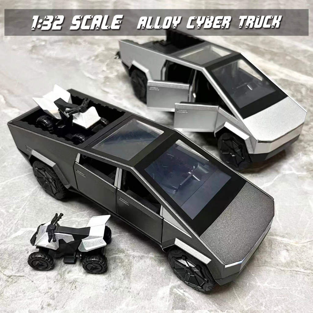 1:32 CyberTruck ของเล่นรถยนต์อัลลอย เสียงและแสง รถโมเดล Model X Model 3 ตกแต่งบ้าน ของขวัญเด็ก
