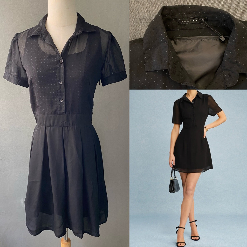 USED Lolita patterned black dress size S สภาพดี