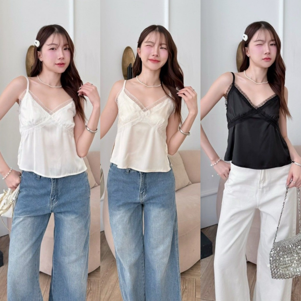 Chugar.Pie : Minami Top 🪿🤍🌷 เสื้อสายเดี่ยวซาติน เสื้อสายเดี่ยว