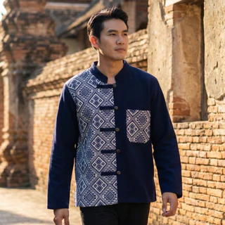 เสื้อผ้าฝ้ายพื้นเมือง รุ่นทูโทน แขนยาว