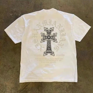 เสื้อยืดแขนสั้นพิมพ์ลายหลวมสไตล์อเมริกันสำหรับคู่รัก