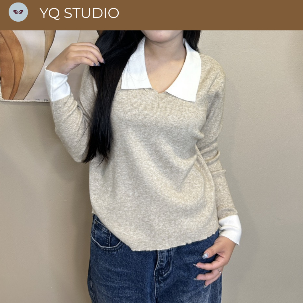 MG837 YQ KOREAN SHOP Hali Polo เสื้อโปโลแขนยาว ป้ายYQ