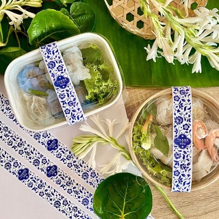 สายคาด ใบตอง ลายไทย ลายคราม จัดเบรค กล่องขนมไทย ข้าวเหนียวมะม่วง อาหารไทย ผลไม้ (50ชิ้น/แพค)