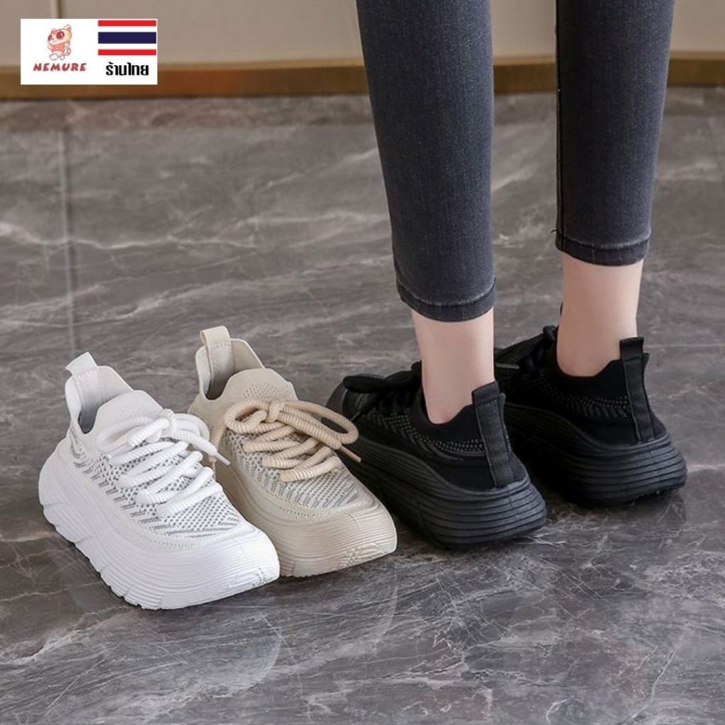 (S-1126) รองเท้าผ้าใบกีฬา ลำลอง ผู้หญิง รองเท้าวิ่ง แฟชั่น น้ำหนักเบา นุ่ม สบาย เสริมพื้นสูง ยืดหยุ่น มี 2 สี
