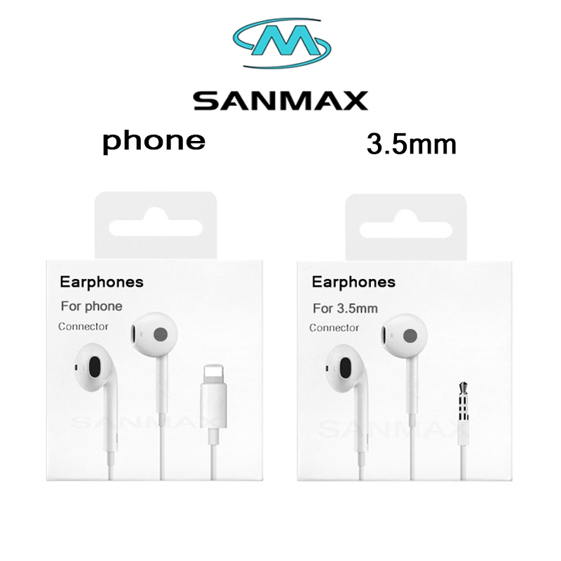 SANMAX หูฟัง 3.5mm เสียงที่ชัดเจน  ไมโครโฟนในตัว เหมาะสำหรับ phone 5 6 7 8 x xr xs se 11 12 13 14 ต้องใช้บลูทูธ