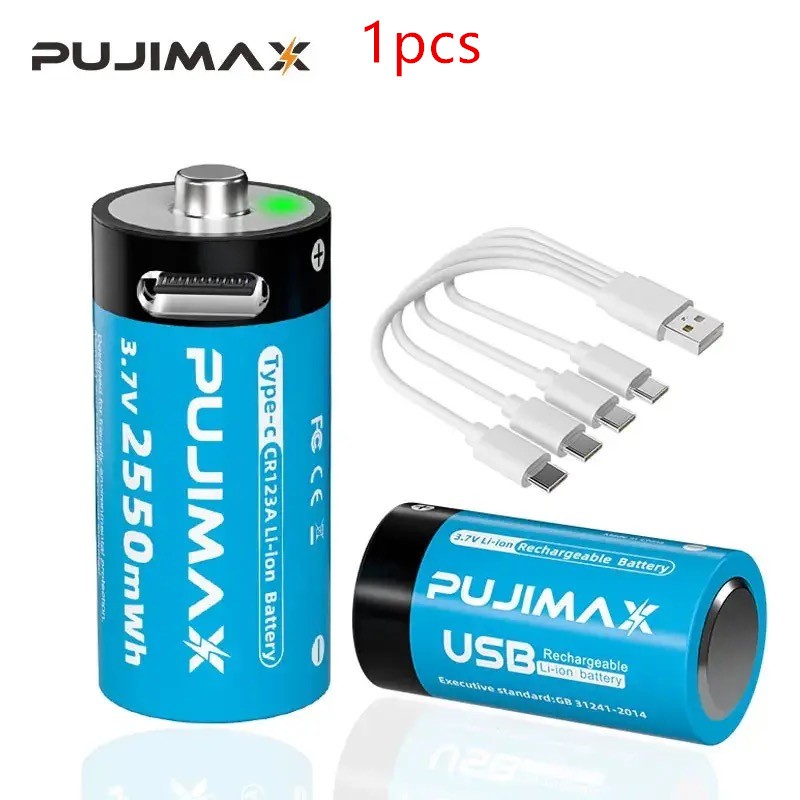 PUJIMAX ถ่านชาร์จ 3.7V CR123A 2550mWh ราคา1ก้อน/1PCS แถมสายชาร์จให้