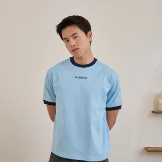 (ส่งด่วน กทม 4 ชม.) SLURBOYY Sunny Ringer Tee เสื้อยืดทรง Boxy เนื้อผ้าคอตตอน งานปัก (SB0851)