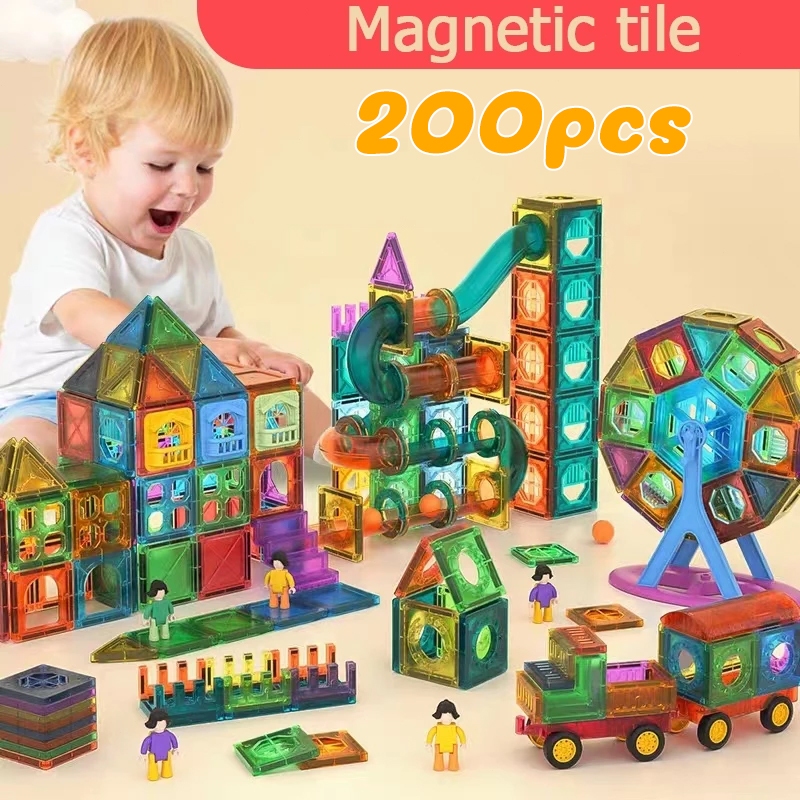 STEM magnetic tiles 3D ของแท้ ของเล่น montessori 43-200 ชิ้น ต่อแม่เหล็ก ของเล่นเด็ก ชุดตัวต่อ