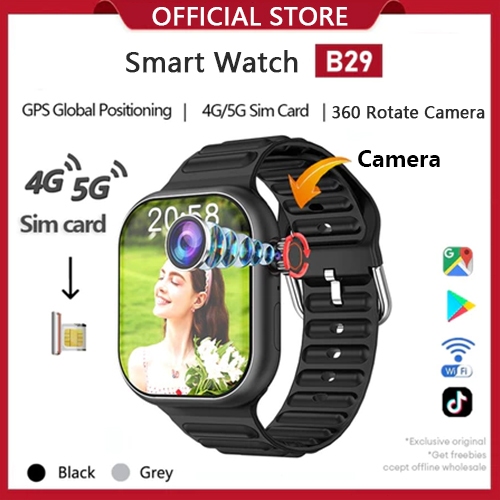 【360° Camera】SmartWatch B29 4G สามารถดู YouTube WiFi Playstore หน้าจอสัมผัส 2.06นิ้ว NFC กันน้ำ IP68