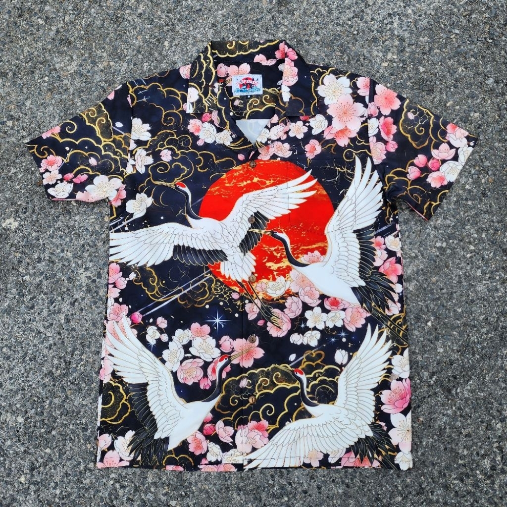 Warpstreet เสื้อฮาวายลาย"นกกระเรียน" (Tsuru)