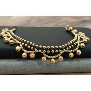 สร้อยข้อเท้าแฮนด์เมด กระพรวนข้อเท้าเชือกถักลูกปัดทองเหลืองห้…