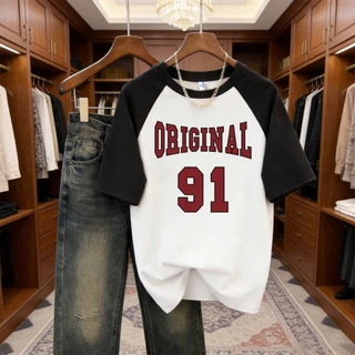 P-1419 เสื้อยืดแขนสั้น เสื้อทูโทนสุดเท่ ทรงปล่อยใส่ได้ทุกเพศ