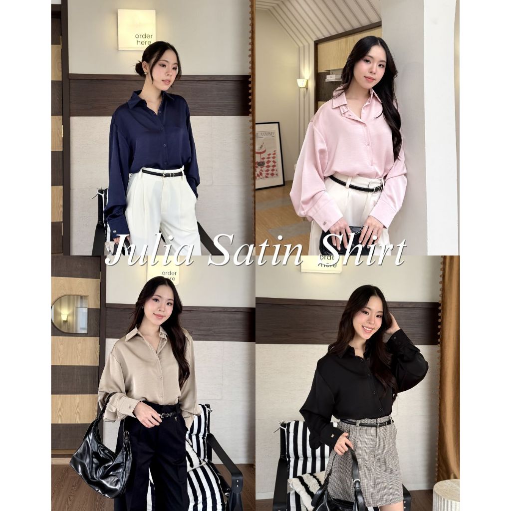 ✨ Julia Satin Shirt 🖤🤍 เสื้อเชิ้ตซาตินทรง Classic Oversized โทน soft luxury