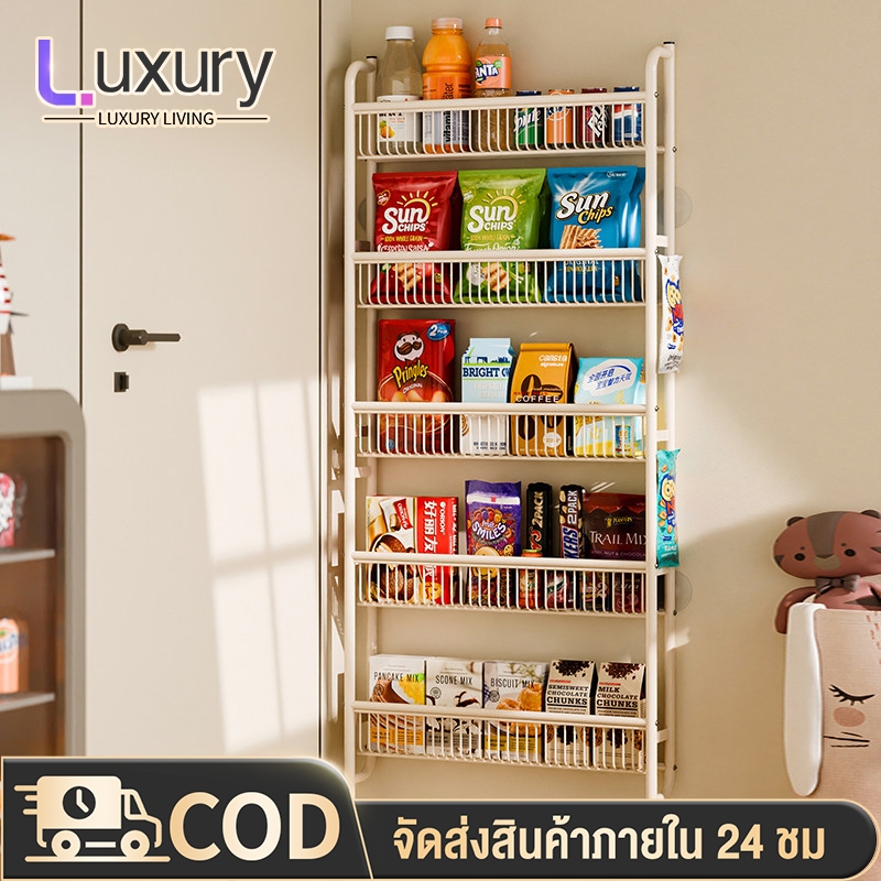 Luxury ชั้นวางแคบ 5 ชั้นสำหรับเก็บของในครัวและห้องน้ำ ใช้พื้นที่ว่างหลังบานประตู ติดตั้งแบบไม่ต้องเจาะผนัง​
