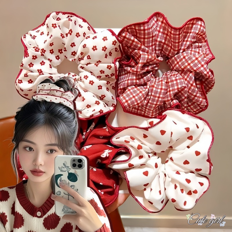 ยางรัดผมหางม้า ยางรัดผม🎀polka dots รูปหัวใจ ลายตารางหมากรุก✨หวาน น่ารัก ins แฟชั่น🛻ส่งเร็ว COD