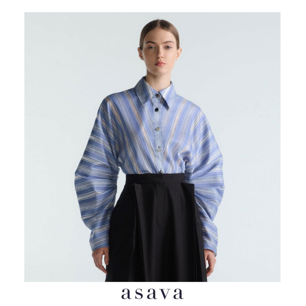 [asava aw25] Sierra Striped Oversized Shirt เสื้อเชิ้ตทรงโอเวอร์ไซส์ แขนยาวทรงปีกค้างคาวแต่งจีบใต้ท้