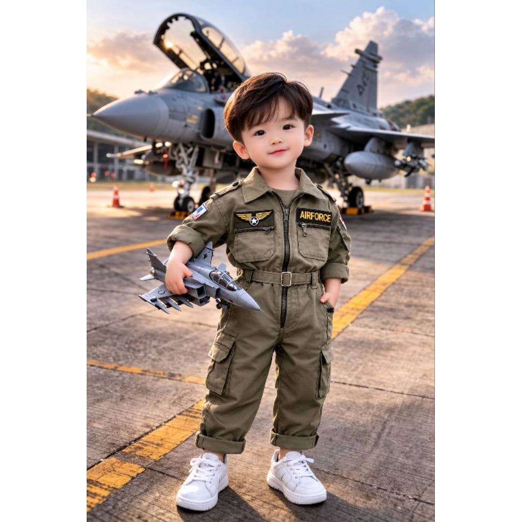 ชุดนักบินเด็ก✈️ สุดเท่ห์ พร้อมส่งมาก งานสวย มีไซร์ ใส่ได้ทั้งลูกชาย ลูกสาว มีสายเข็มขัด ด้านหลังมียางยืด