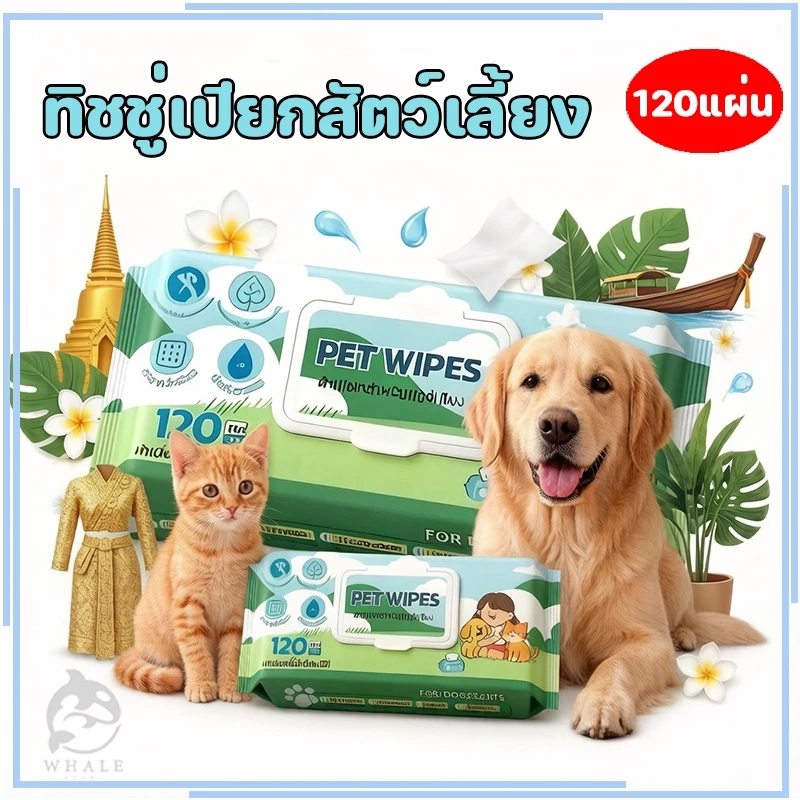 🥇กระดาษเช็ดทำความสะอาดแมวสุนัข ผ้าขนหนูเปียก 120 ตัวที่ใช้ในการเช็ดตาสัตว์เลี้ยงและหูผ้าขนหนูเปียกผ้าขนหนูกระดาษสุนัขผ้า