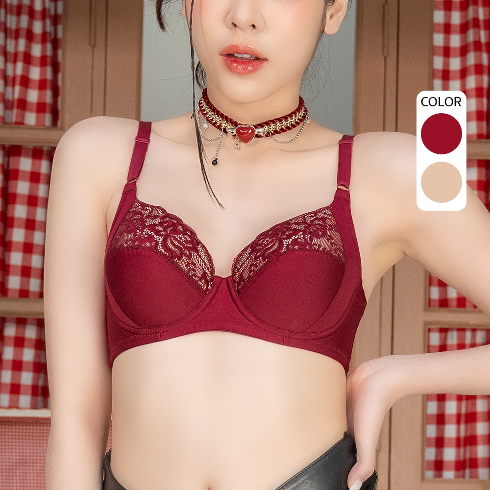 B'me เสื้อชั้นในมีโครง level 1 ฟองบาง รุ่น ME1C69 สีนู้ด สีแดง (ลูกไม้ลาย Rose) New M.3 เข้าคู่กางเก