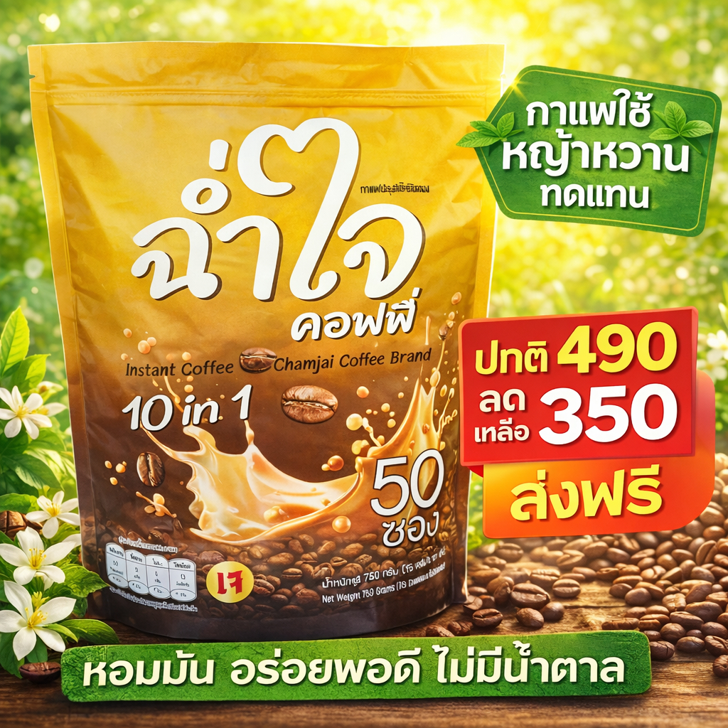 (ของแท้บริษัท) ฉ่ำใจคอฟฟี่ กาแฟ 3in1 สูตร No Sugar Added หอมละมุน ดื่มง่าย 1 ห่อ ราคาปกติ 490.-