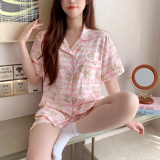 🔥อก42-50 นิ้ว ผ้าไหมญี่ปุ่น🔥ชุดนอนเนื้อผ้าเกรดพีเมี่ยม ไซร์ L-4XL คอปก แขนสั้นขาสั้น พร้อมส่งจากไทย
