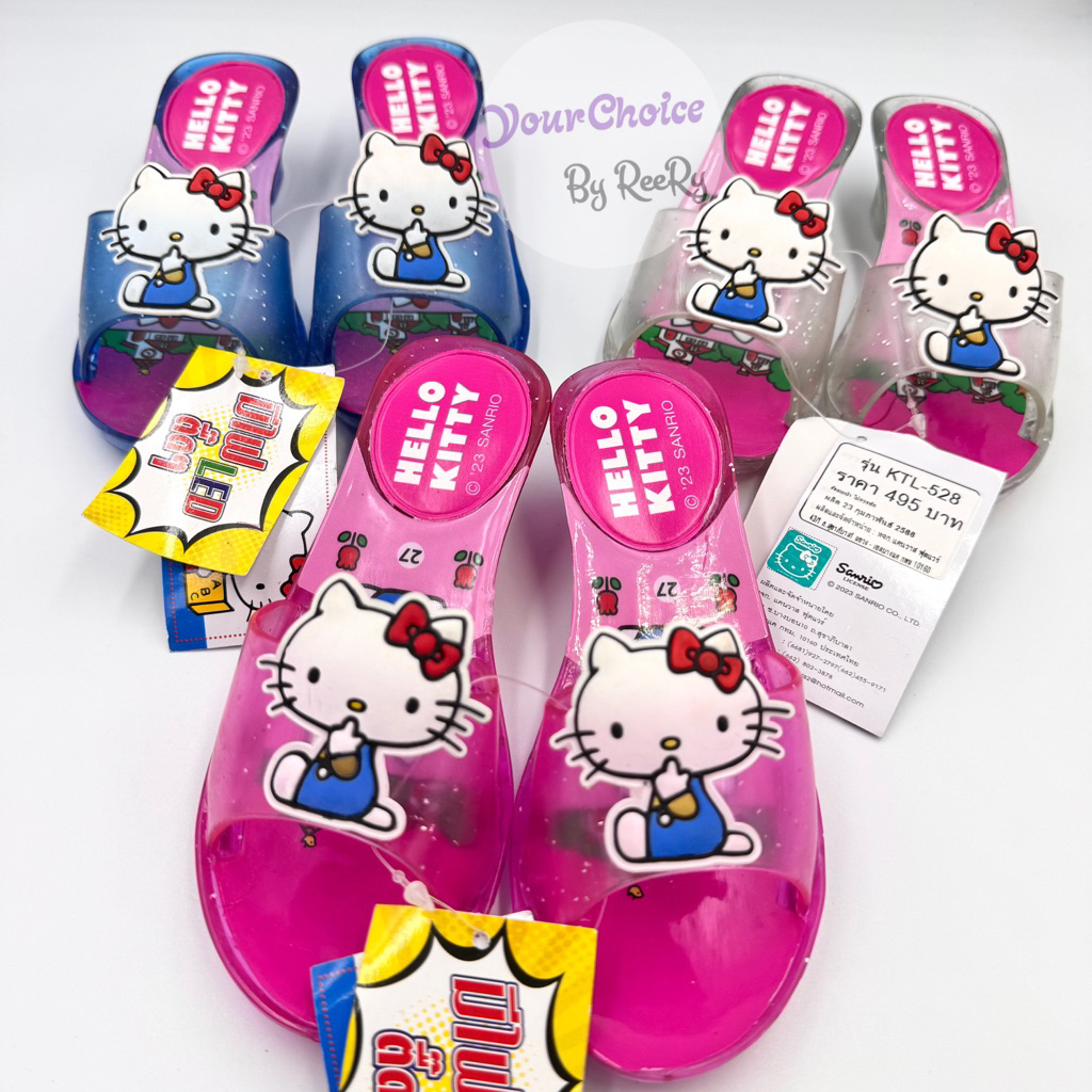 รองเท้าแก้วเจ้าหญิง มีไฟ🔥 วิบวับ✨️ ส้นสูง ลายคิตตี้ (KTL528)