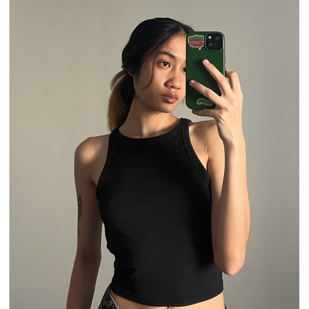 ✨ ครอป แขนกุด สีดำ สายฝอ (Use like new) ป้าย livoto ส่งจาก 🇹🇭