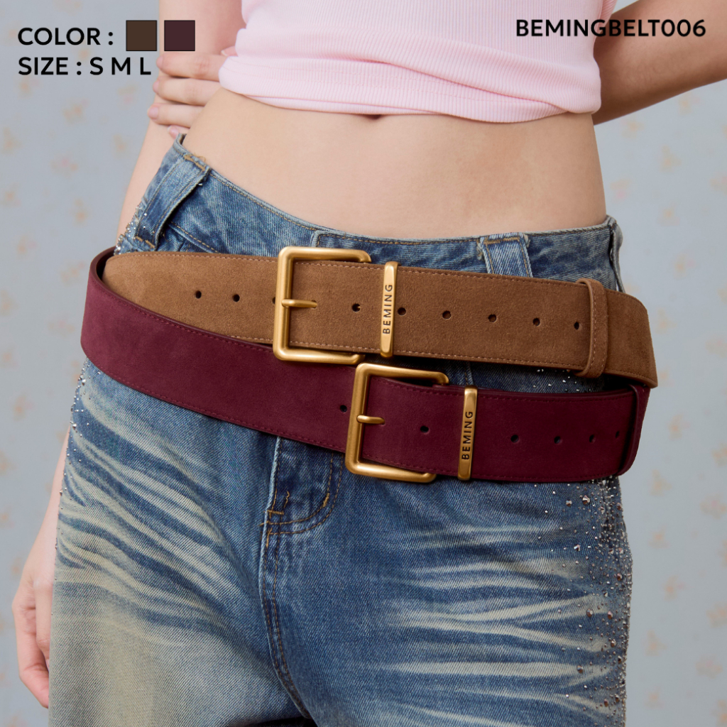 Bemingbelt006-Beming Classic Belt - เข็มขัดหนังดีไซน์คลาสสิก พร้อมหัวเข็มขัดสีทองด้าน