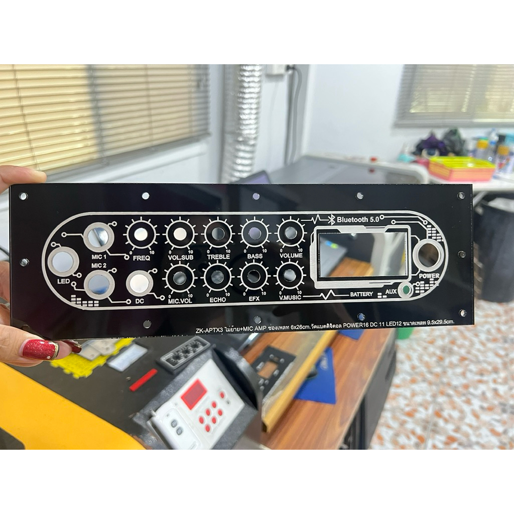 เพลทลำโพงบลูทูธ งานไฟหนา 3มิลZK-APTX3ไม่ย้าย ช่องเพลท6*26cm ดิจิตอล Power16/Led12mm/Dc11/Auxขนาดเพลท