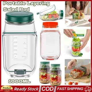แบบพกพารั่วซึมสลัดขวดภาชนะพลาสติกแบ่งชั้นสลัดฝักที่มีฝาปิดด้านข้างอาหารเช้ากล่องเก็บผลไม้เก็บสดสําหรับปิกนิกโฮมออฟฟิศ