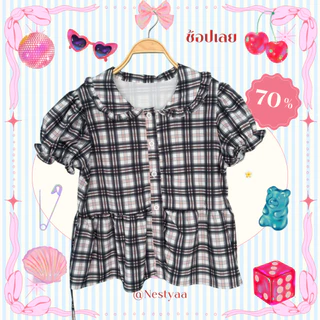 เสื้อลายจุด ลายพิมพ์ดอกไม้ คอบัว ผ้าครัช (คนไทยผลิต) - ND 001