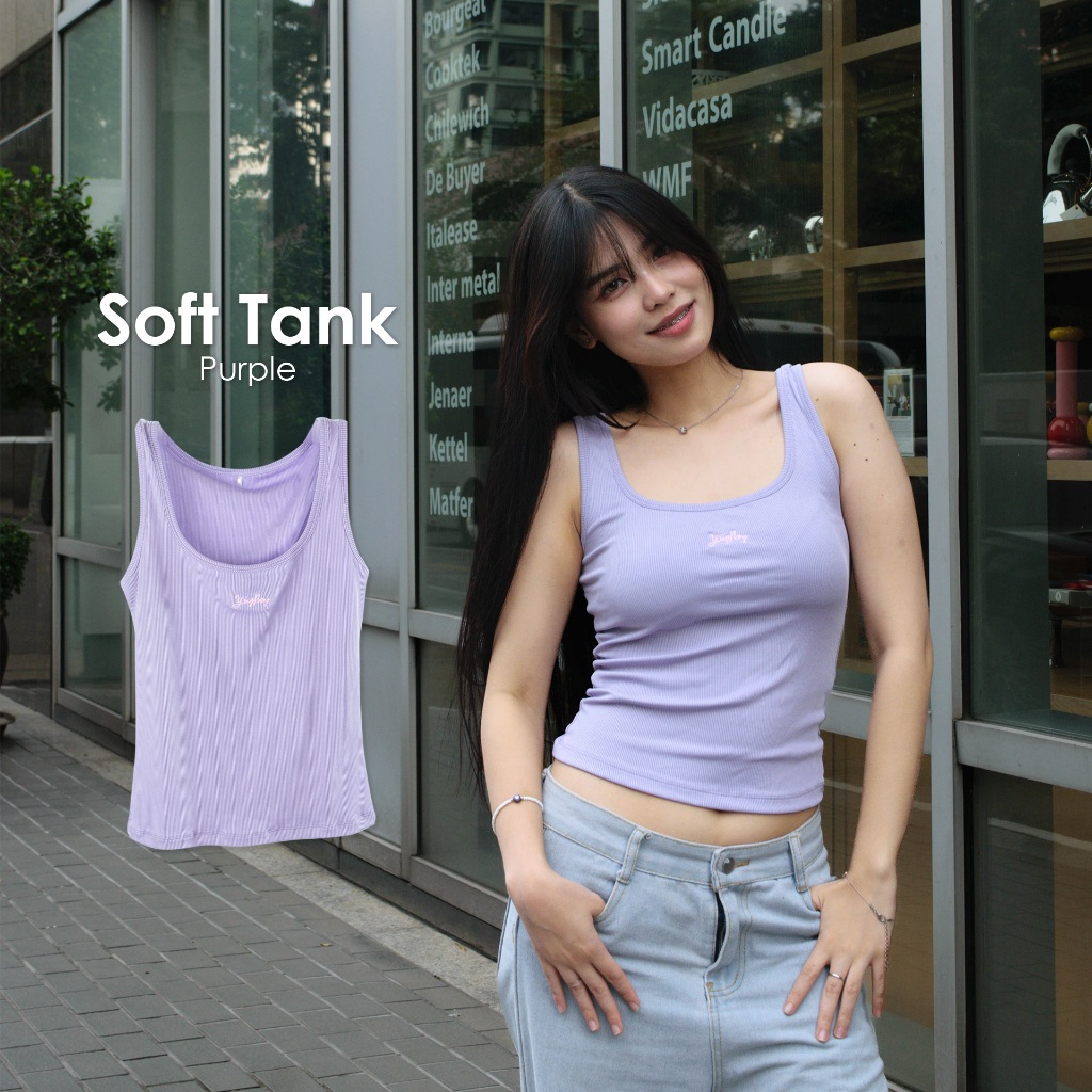 [พร้อมส่ง]Soft Tank เสื้อกล้าม ผ้านุ่มพิเศษ เสื้อแขนกุดคอเว้า ทรงสวยกระชับหุ่น แฟชั่นผู้หญิง Basic Look  สี ม่วง