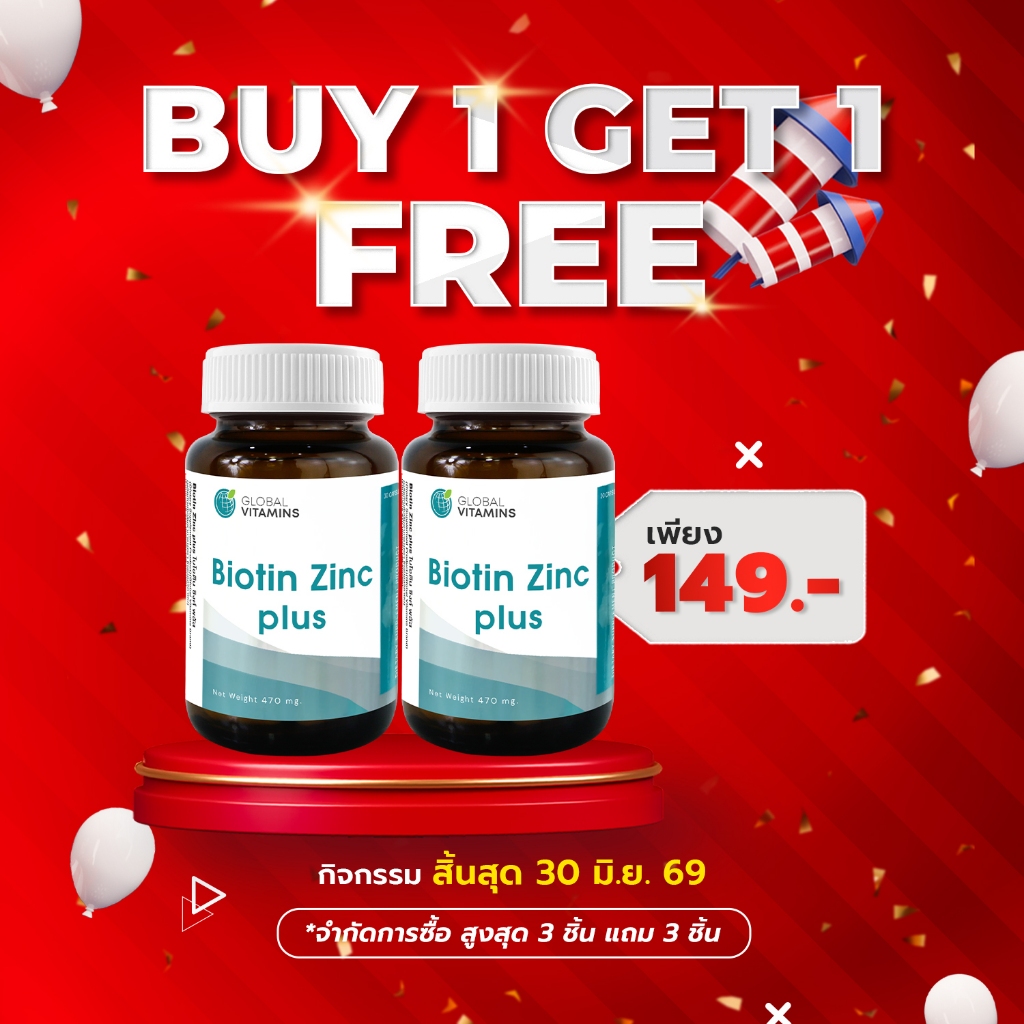 [ซื้อ 1 แถม 1] ไบโอติน ซิงค์ สารสกัดจากฮอร์สเทล โกลบอลวิตามิน Biotin Zinc Horsetail Global Vitamins หญ้าหางม้า