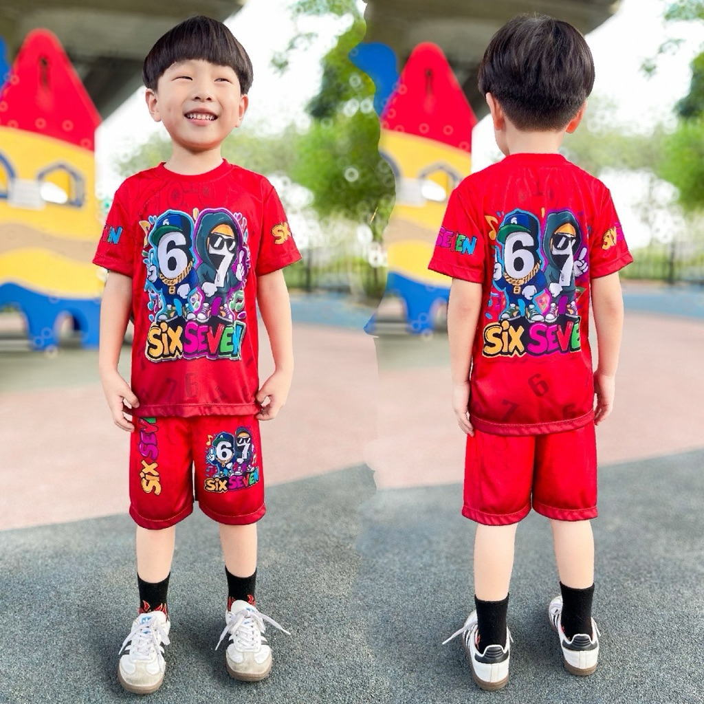 ชุดเซ็ทรุ่น67 ซิกเซเว่น เสื้อแขนสั้น+กางเกงขาสั้น ชุดเด็ก ลายการ์ตูน ผ้าไมโครไฟเบอร์ ราคา ถูกที่สุด ดีลบีเคเค แกลเลอรีภาพที่ 2