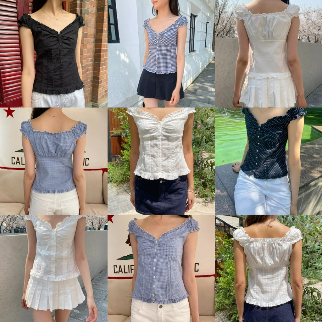 พร้อมส่งด่วน ของแท้ เสื้อ brandy melville elena top แบรนดี้ เมลวิล elena polka dot top elena pointel