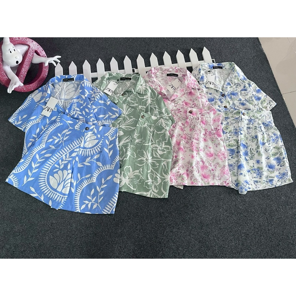 ชุดเซ็ท Zara เสื้อแขนสั้น กางเกงขาสั้นเอวยืด พิมพ์ลาย